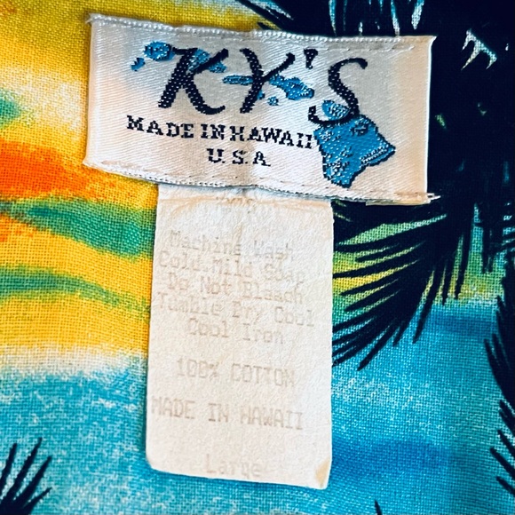 K Y’s made in Hawaii bright cotton sheath dress with palm trees & motorcycles L - Picture 8 of 8
